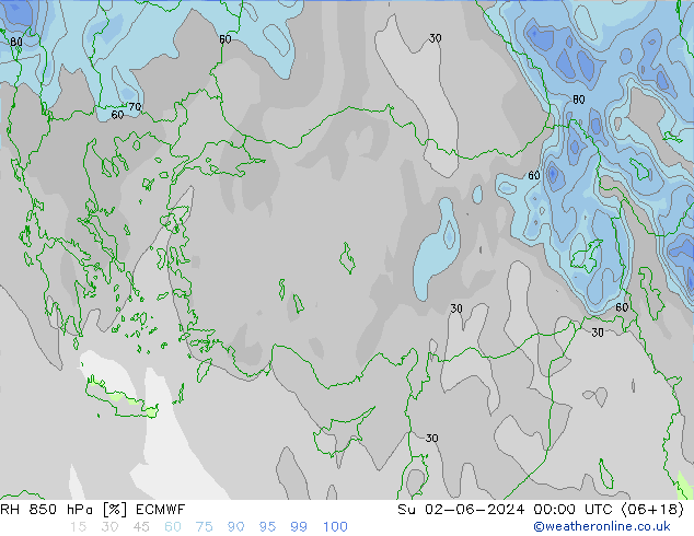 Humidité rel. 850 hPa ECMWF dim 02.06.2024 00 UTC