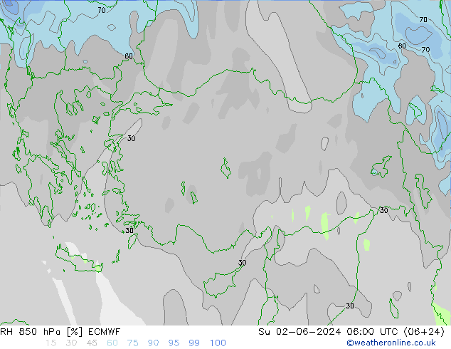 RH 850 hPa ECMWF Ne 02.06.2024 06 UTC