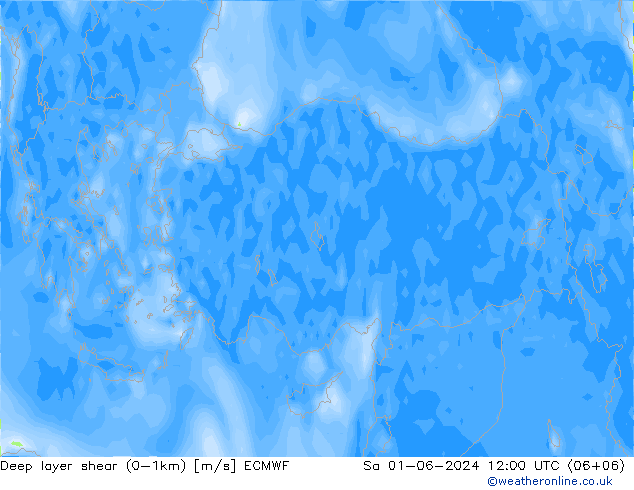 Deep layer shear (0-1km) ECMWF Cts 01.06.2024 12 UTC