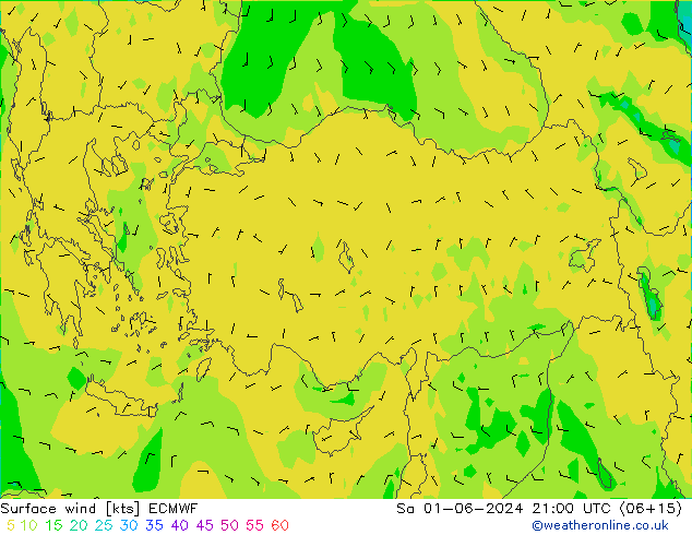 wiatr 10 m ECMWF so. 01.06.2024 21 UTC