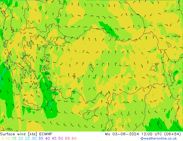 Vento 10 m ECMWF lun 03.06.2024 12 UTC