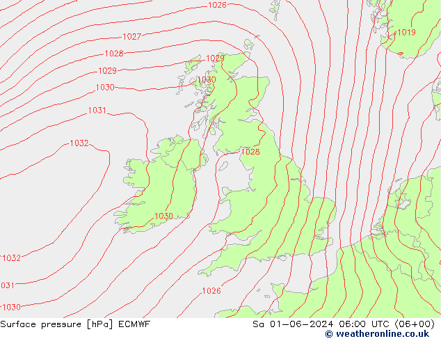 Surface pressure ECMWF Sa 01.06.2024 06 UTC