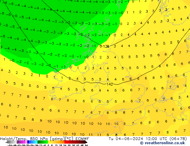 Z500/Rain (+SLP)/Z850 ECMWF Di 04.06.2024 12 UTC