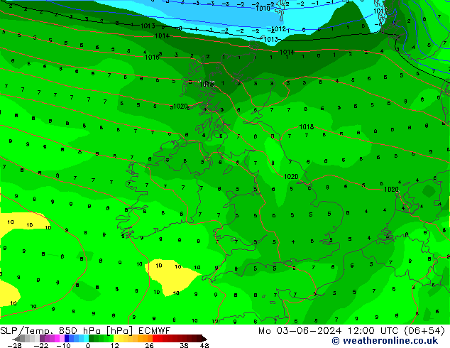 SLP/Temp. 850 hPa ECMWF lun 03.06.2024 12 UTC