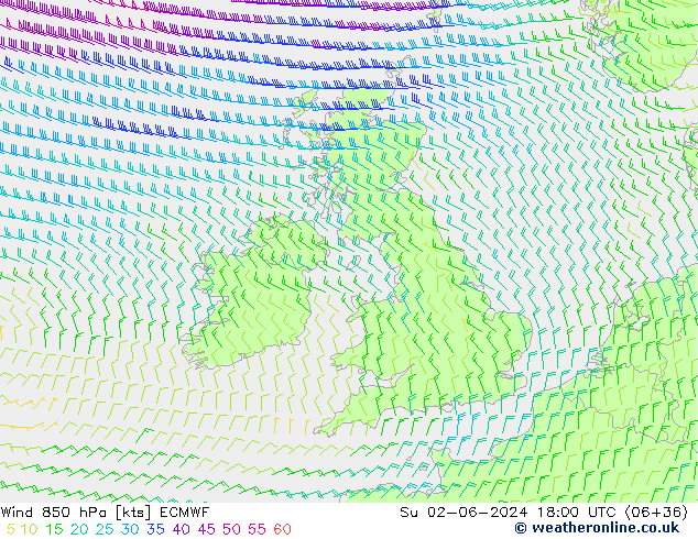 ветер 850 гПа ECMWF Вс 02.06.2024 18 UTC