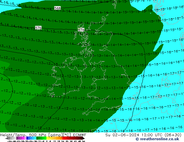 Z500/Rain (+SLP)/Z850 ECMWF dom 02.06.2024 12 UTC