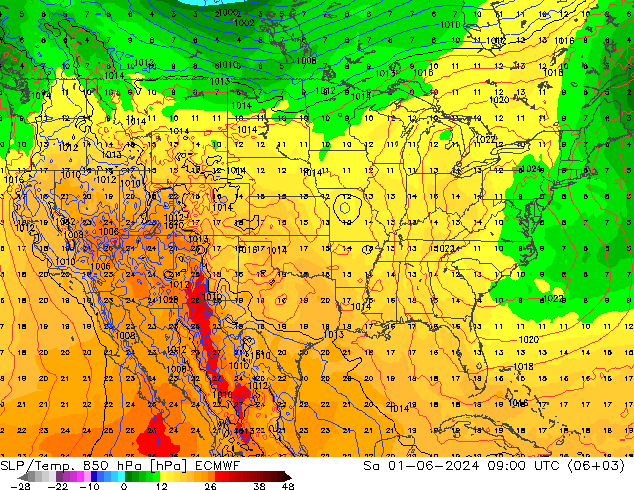 SLP/Temp. 850 hPa ECMWF sam 01.06.2024 09 UTC