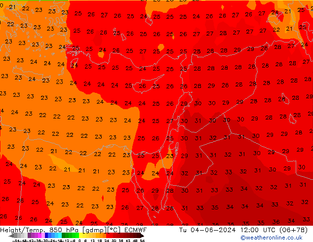 Z500/Yağmur (+YB)/Z850 ECMWF Sa 04.06.2024 12 UTC