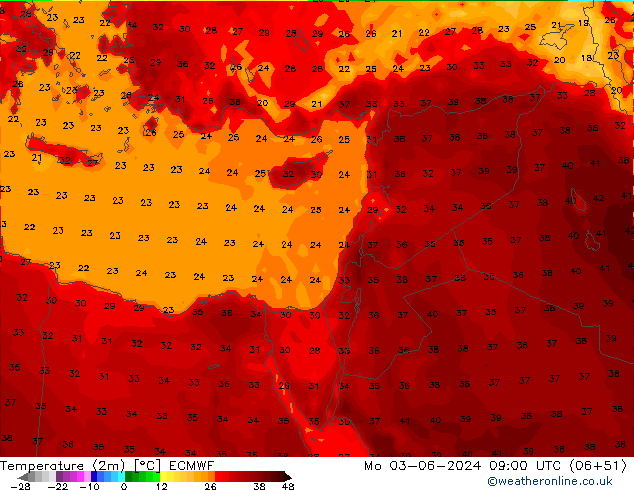 карта температуры ECMWF пн 03.06.2024 09 UTC