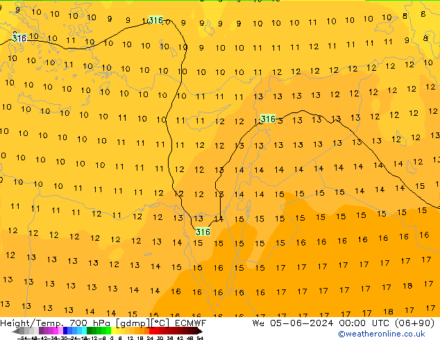 Height/Temp. 700 hPa ECMWF We 05.06.2024 00 UTC