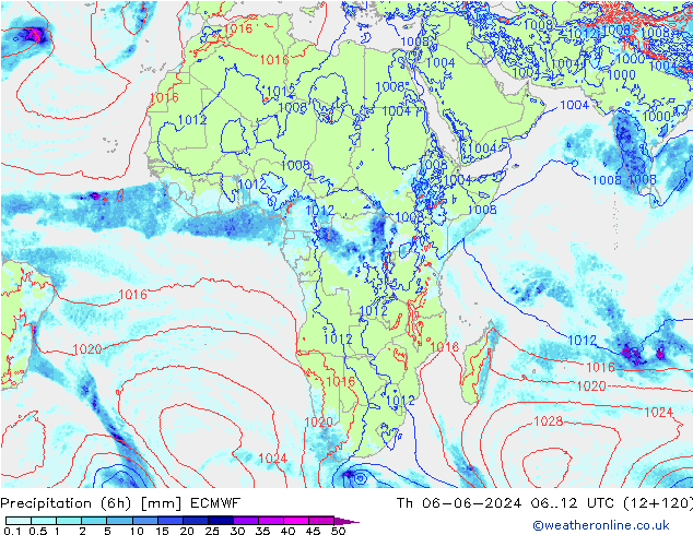 Z500/Rain (+SLP)/Z850 ECMWF чт 06.06.2024 12 UTC