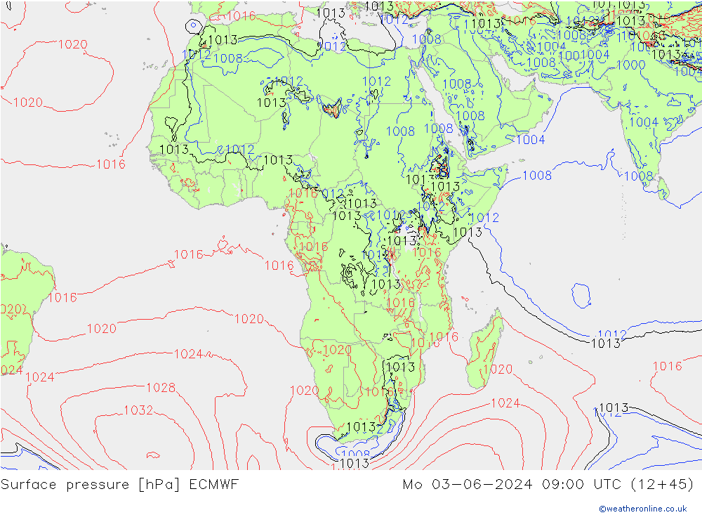 приземное давление ECMWF пн 03.06.2024 09 UTC