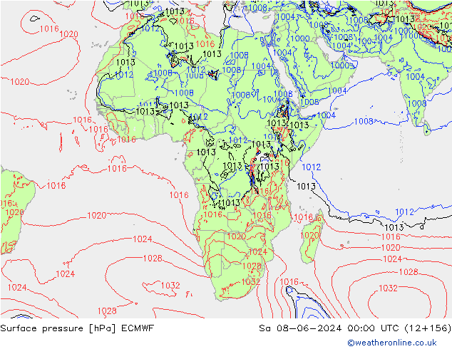 Surface pressure ECMWF Sa 08.06.2024 00 UTC