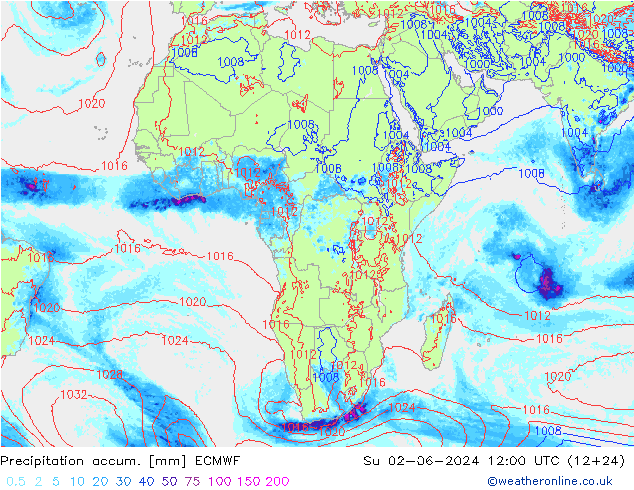 Precipitation accum. ECMWF nie. 02.06.2024 12 UTC