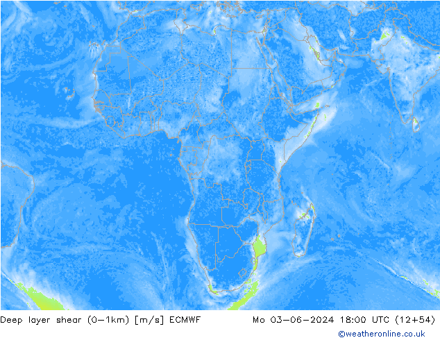 Deep layer shear (0-1km) ECMWF  03.06.2024 18 UTC