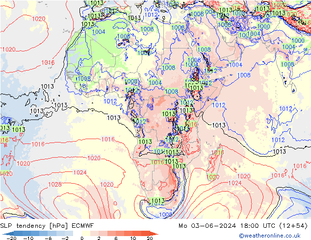 Tendance de pression  ECMWF lun 03.06.2024 18 UTC