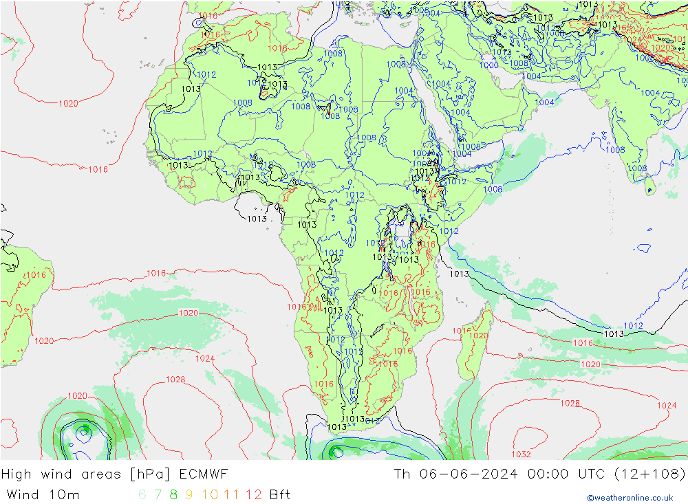yüksek rüzgarlı alanlar ECMWF Per 06.06.2024 00 UTC