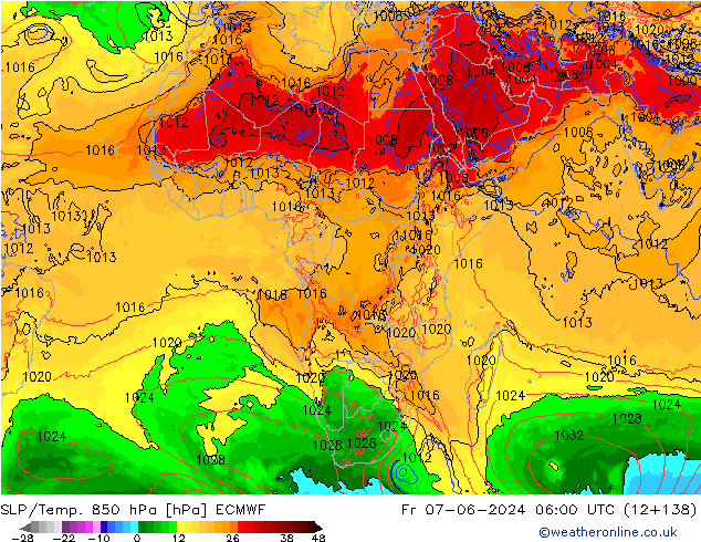 SLP/Temp. 850 hPa ECMWF vr 07.06.2024 06 UTC