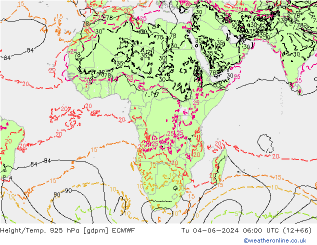 Height/Temp. 925 гПа ECMWF вт 04.06.2024 06 UTC