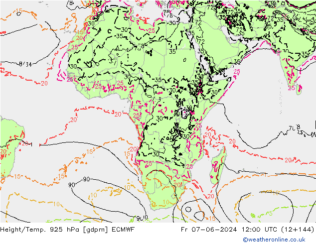 Height/Temp. 925 hPa ECMWF Fr 07.06.2024 12 UTC