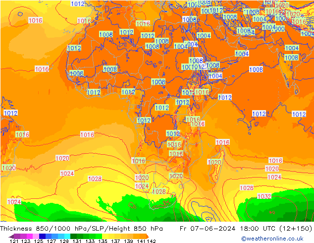 Thck 850-1000 hPa ECMWF Fr 07.06.2024 18 UTC