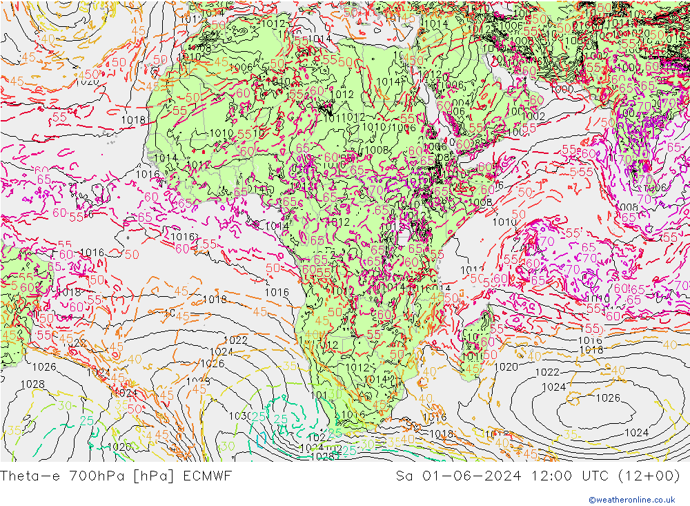 Theta-e 700hPa ECMWF Sa 01.06.2024 12 UTC