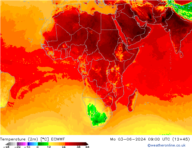 Temperature (2m) ECMWF Po 03.06.2024 09 UTC