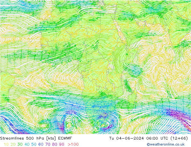Linea di flusso 500 hPa ECMWF mar 04.06.2024 06 UTC