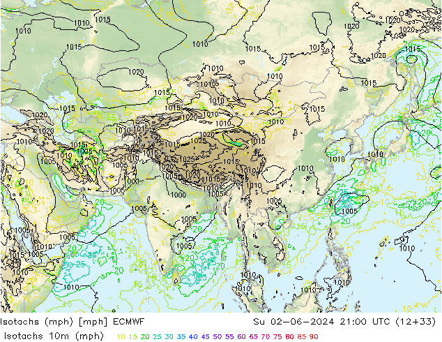 Isotachs (mph) ECMWF Ne 02.06.2024 21 UTC