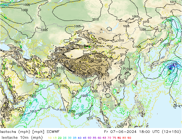 Isotachen (mph) ECMWF Fr 07.06.2024 18 UTC