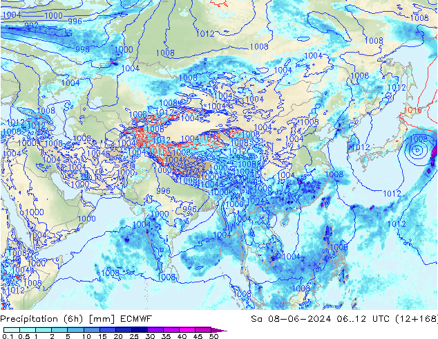 Z500/Rain (+SLP)/Z850 ECMWF сб 08.06.2024 12 UTC