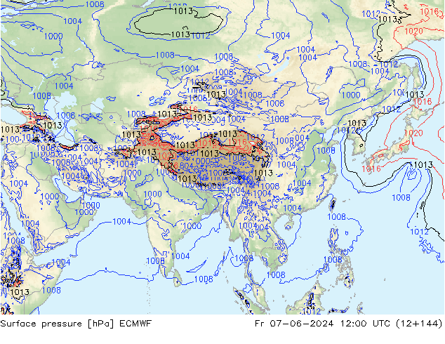 Bodendruck ECMWF Fr 07.06.2024 12 UTC