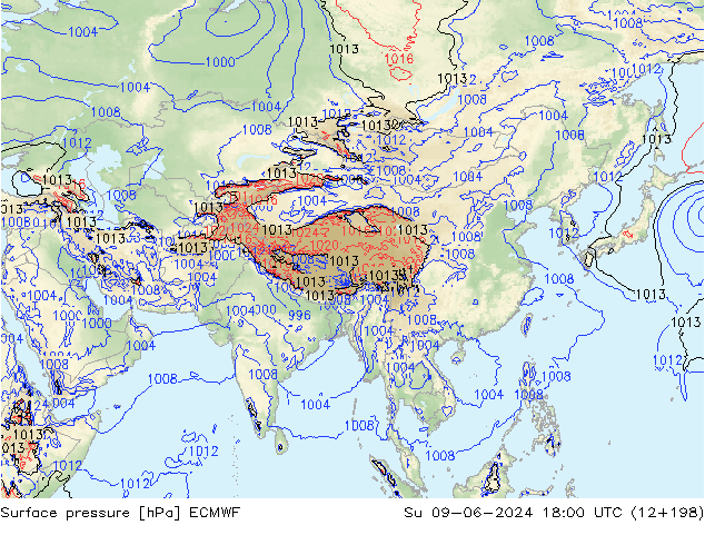 Yer basıncı ECMWF Paz 09.06.2024 18 UTC