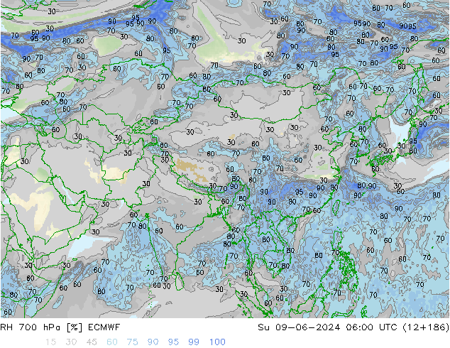 RH 700 hPa ECMWF Ne 09.06.2024 06 UTC