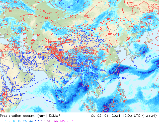 Precipitation accum. ECMWF Su 02.06.2024 12 UTC