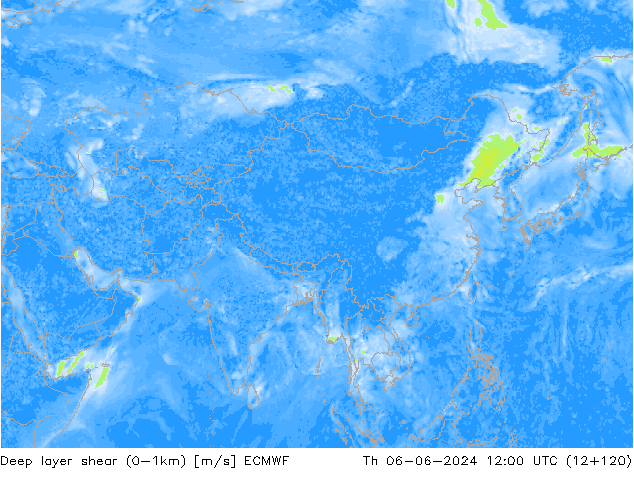 Deep layer shear (0-1km) ECMWF Čt 06.06.2024 12 UTC