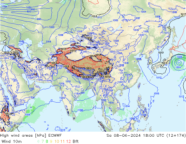 High wind areas ECMWF sam 08.06.2024 18 UTC