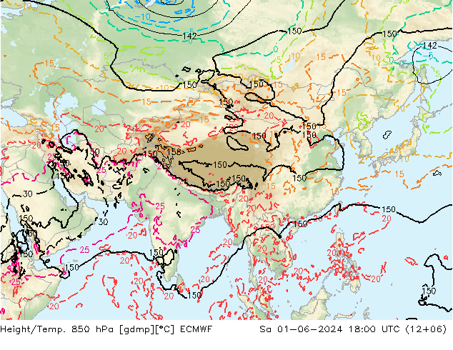 Height/Temp. 850 hPa ECMWF Sáb 01.06.2024 18 UTC