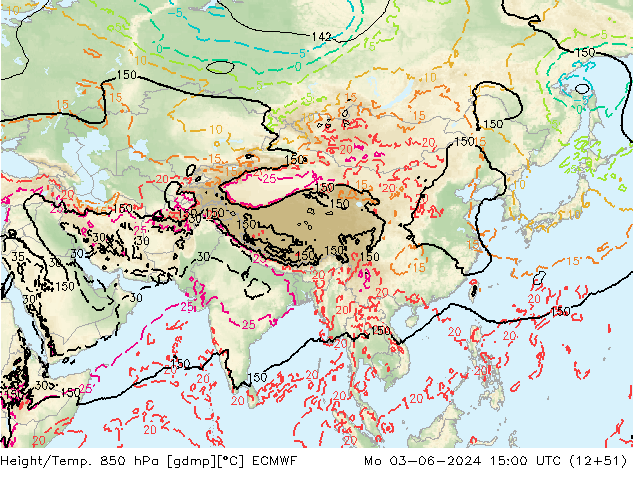 Height/Temp. 850 hPa ECMWF Po 03.06.2024 15 UTC