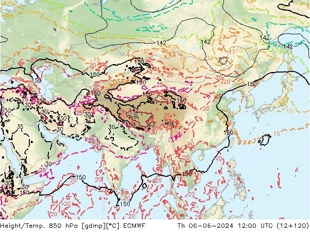 Height/Temp. 850 hPa ECMWF czw. 06.06.2024 12 UTC