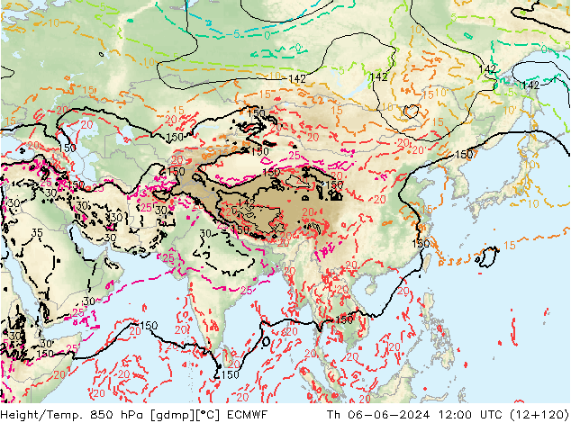 Geop./Temp. 850 hPa ECMWF jue 06.06.2024 12 UTC