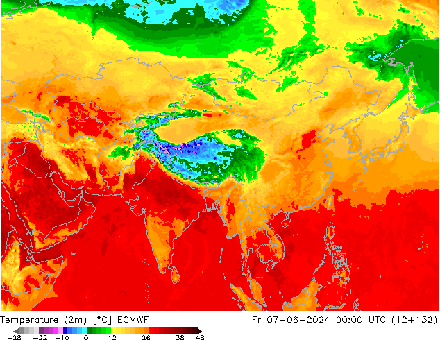 Temperature (2m) ECMWF Fr 07.06.2024 00 UTC
