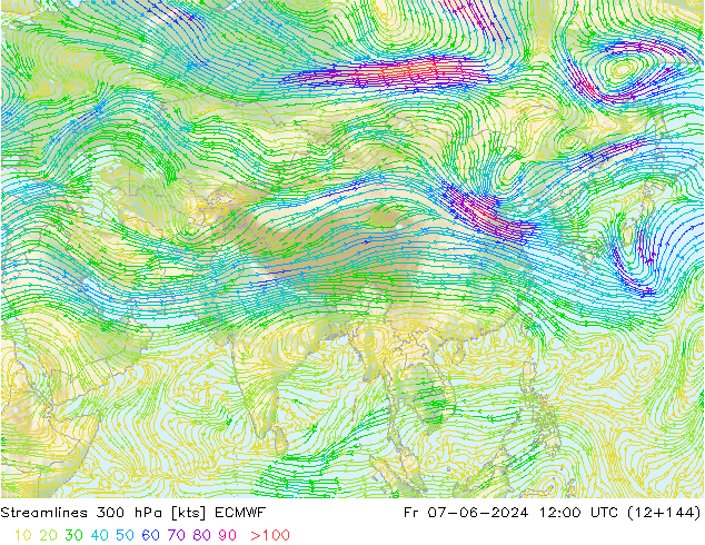 Stromlinien 300 hPa ECMWF Fr 07.06.2024 12 UTC