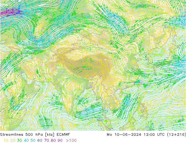 Streamlines 500 hPa ECMWF Mo 10.06.2024 12 UTC