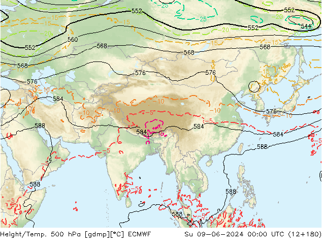 Z500/Regen(+SLP)/Z850 ECMWF zo 09.06.2024 00 UTC