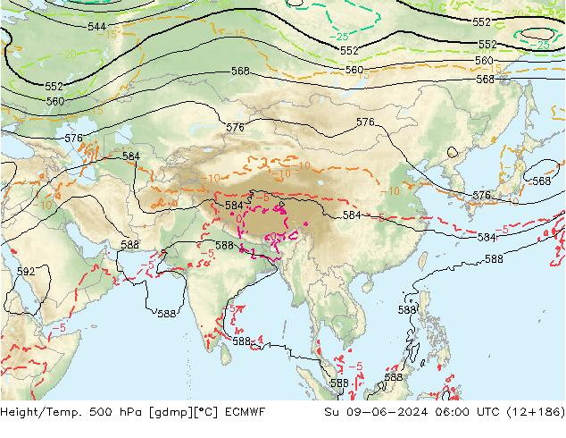 Z500/Rain (+SLP)/Z850 ECMWF Вс 09.06.2024 06 UTC