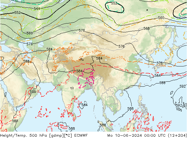 Géop./Temp. 500 hPa ECMWF lun 10.06.2024 00 UTC