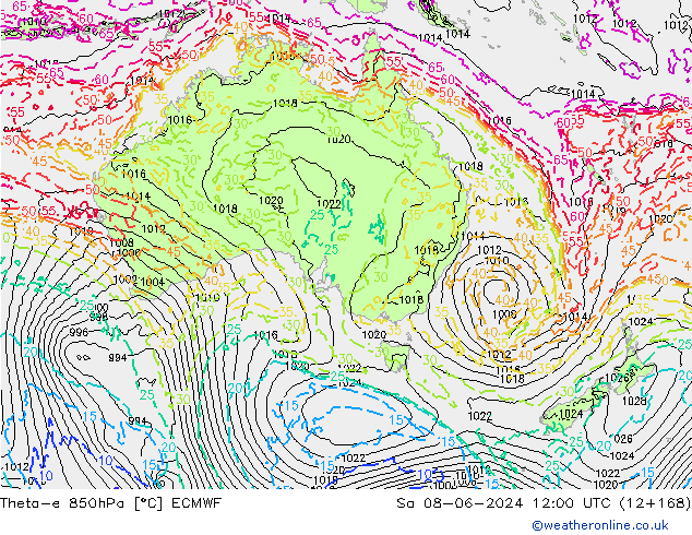 Theta-e 850hPa ECMWF Sa 08.06.2024 12 UTC