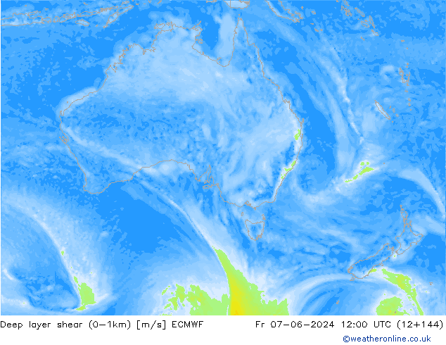 Deep layer shear (0-1km) ECMWF Cu 07.06.2024 12 UTC