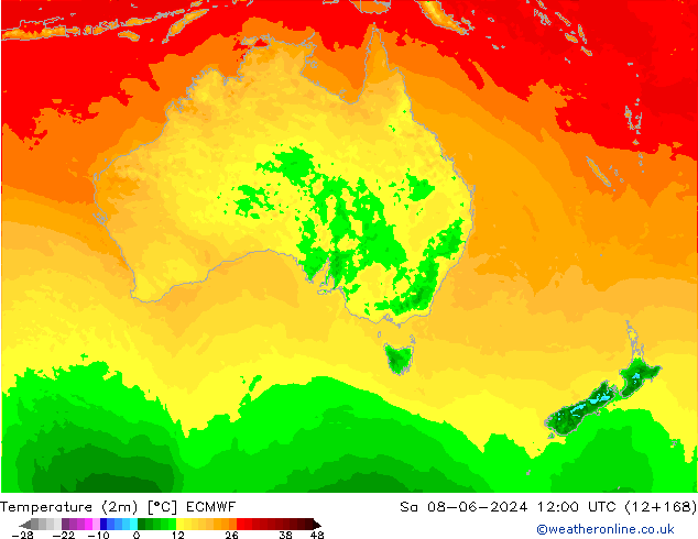 Temperatura (2m) ECMWF Sáb 08.06.2024 12 UTC